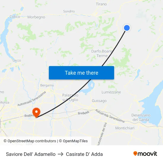 Saviore Dell' Adamello to Casirate D' Adda map