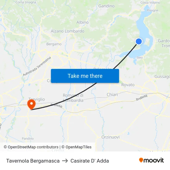 Tavernola Bergamasca to Casirate D' Adda map