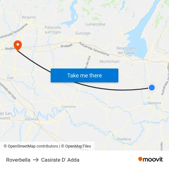 Roverbella to Casirate D' Adda map