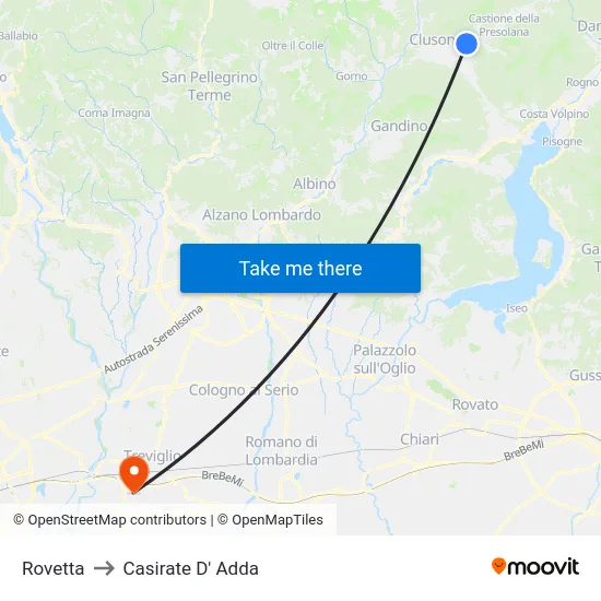 Rovetta to Casirate D' Adda map