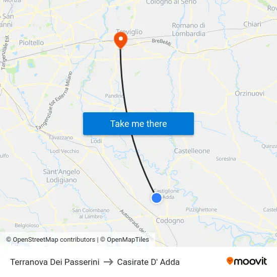 Terranova Dei Passerini to Casirate D' Adda map