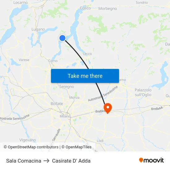 Sala Comacina to Casirate D' Adda map