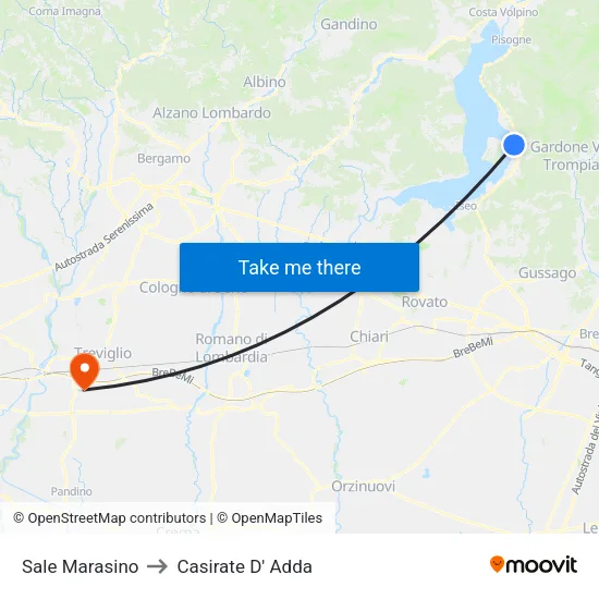 Sale Marasino to Casirate D' Adda map