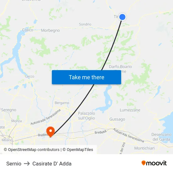 Sernio to Casirate D' Adda map