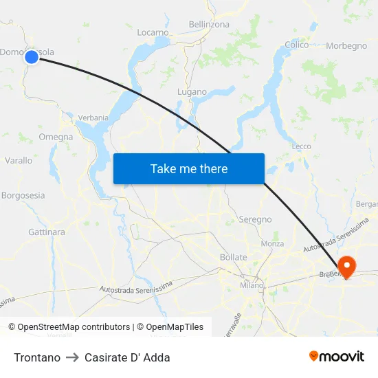 Trontano to Casirate D' Adda map