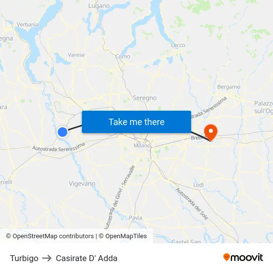 Turbigo to Casirate D' Adda map