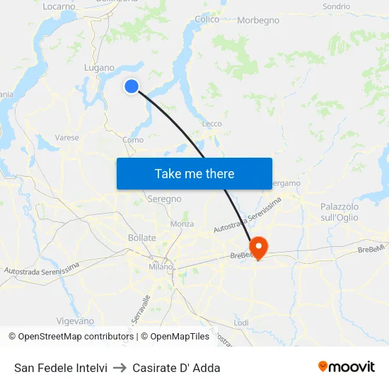 San Fedele Intelvi to Casirate D' Adda map