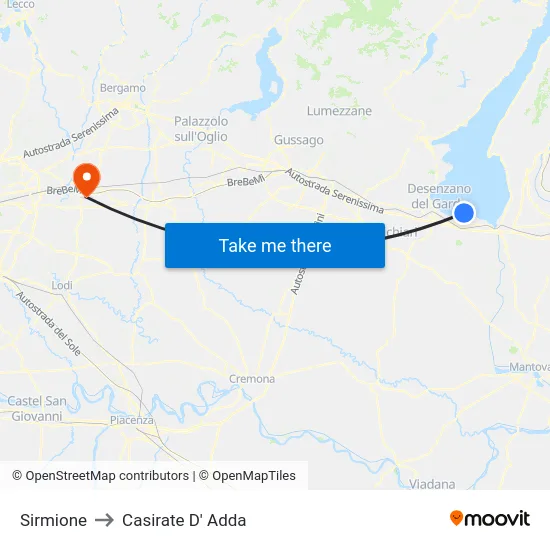 Sirmione to Casirate D' Adda map