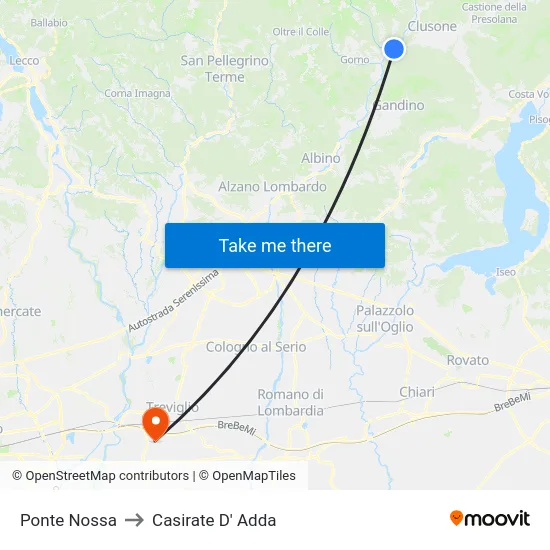 Ponte Nossa to Casirate D' Adda map