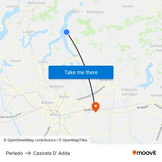 Perledo to Casirate D' Adda map