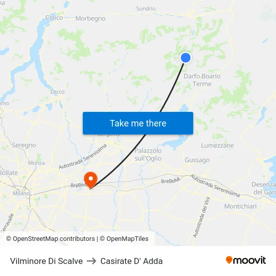 Vilminore Di Scalve to Casirate D' Adda map