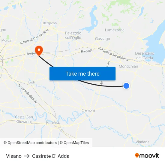Visano to Casirate d'Adda map