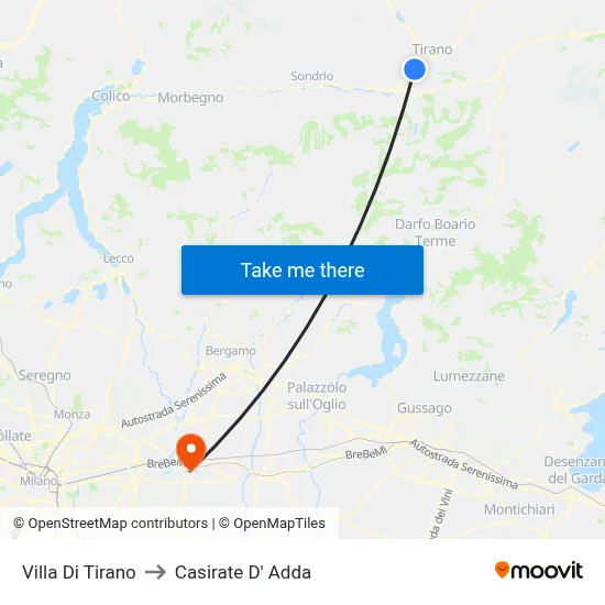 Villa Di Tirano to Casirate d'Adda map