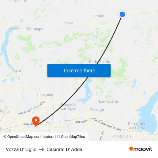 Vezza D' Oglio to Casirate D' Adda map