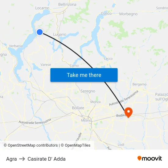 Agra to Casirate D' Adda map