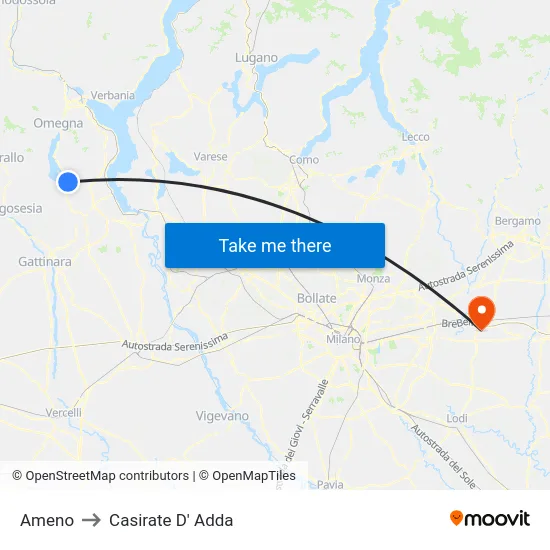 Ameno to Casirate D' Adda map