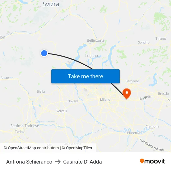 Antrona Schieranco to Casirate D' Adda map