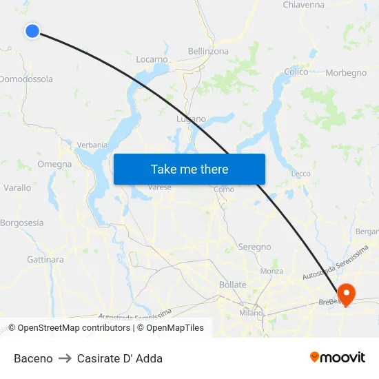 Baceno to Casirate D' Adda map
