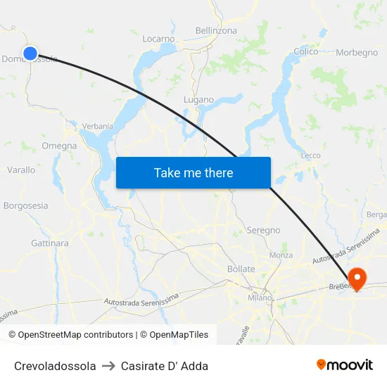 Crevoladossola to Casirate D' Adda map