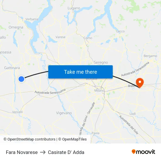 Fara Novarese to Casirate D' Adda map