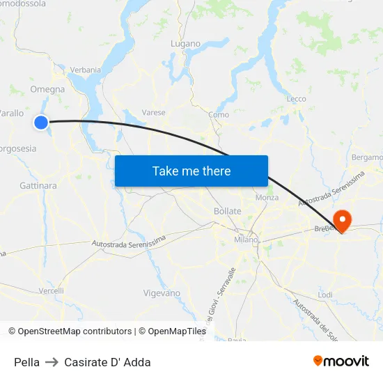 Pella to Casirate D' Adda map