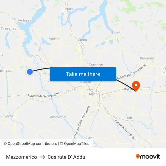 Mezzomerico to Casirate d'Adda map