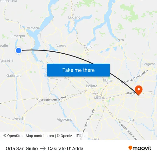 Orta San Giulio to Casirate D' Adda map