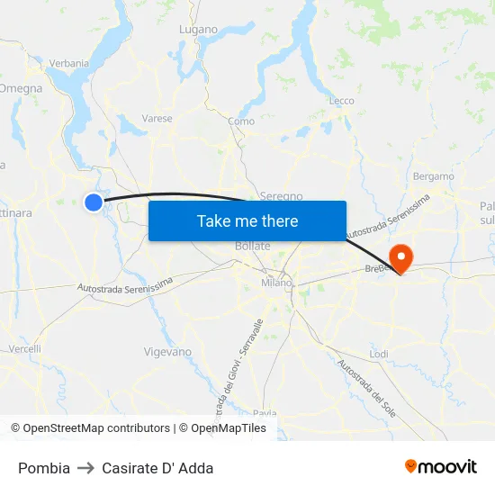 Pombia to Casirate D' Adda map