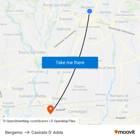 Bergamo to Casirate D' Adda map