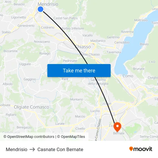 Mendrisio to Casnate Con Bernate map