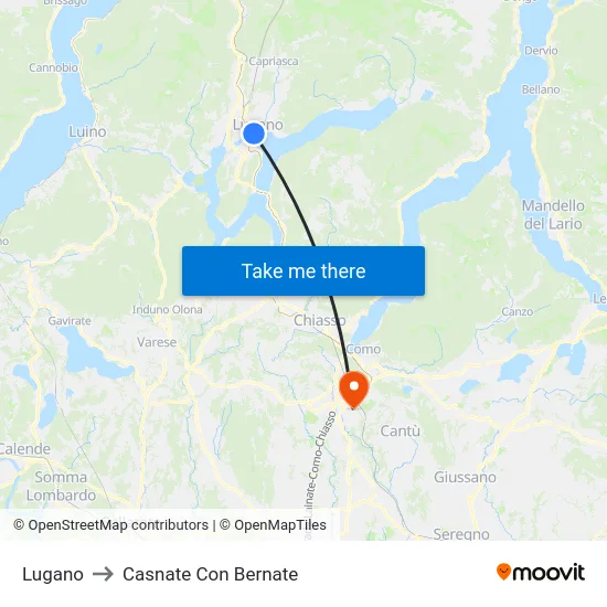 Lugano to Casnate Con Bernate map