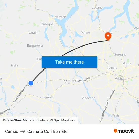 Carisio to Casnate Con Bernate map