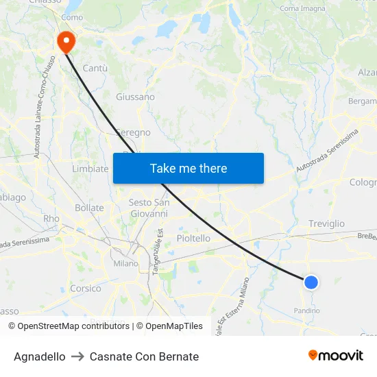 Agnadello to Casnate Con Bernate map