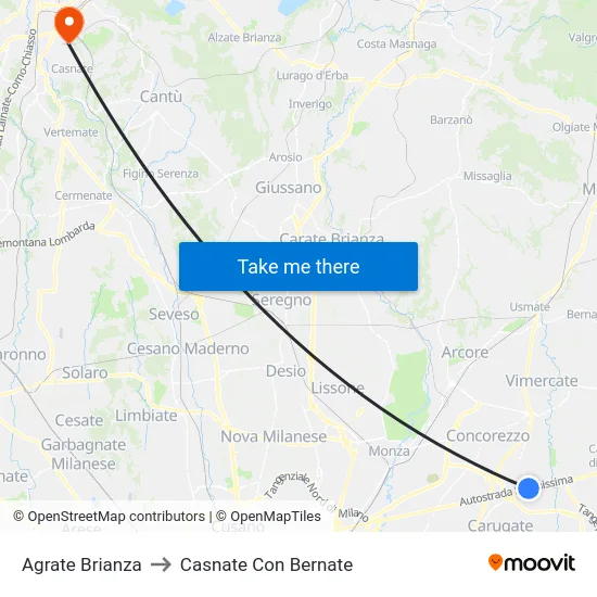 Agrate Brianza to Casnate Con Bernate map