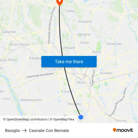 Basiglio to Casnate Con Bernate map