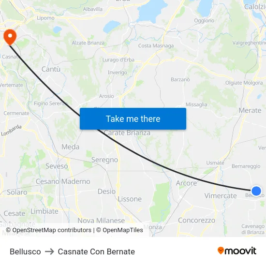 Bellusco to Casnate Con Bernate map