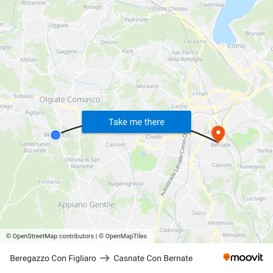 Beregazzo Con Figliaro to Casnate Con Bernate map