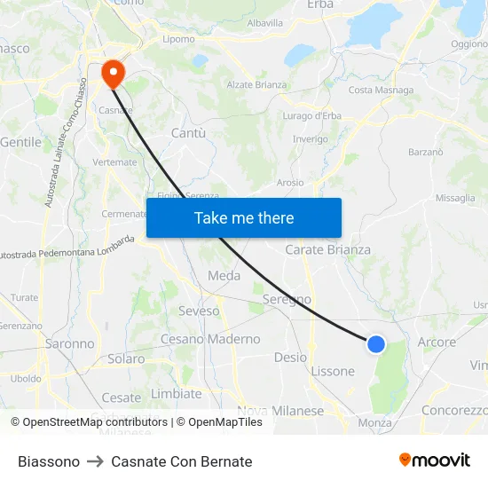 Biassono to Casnate Con Bernate map