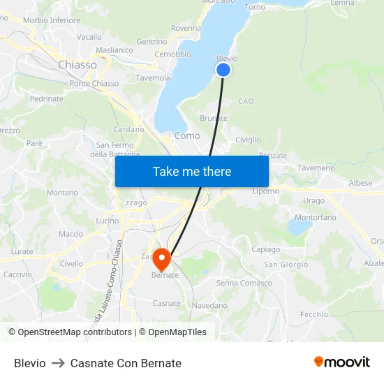 Blevio to Casnate Con Bernate map