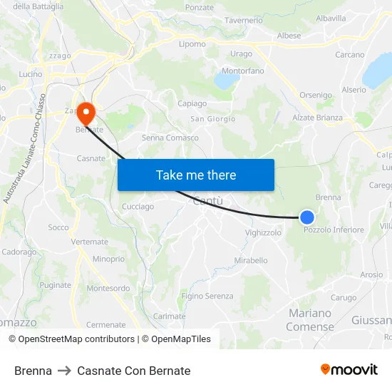 Brenna to Casnate Con Bernate map