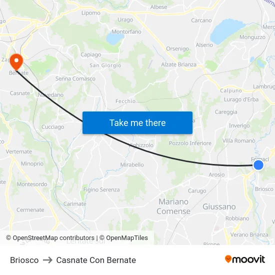 Briosco to Casnate Con Bernate map