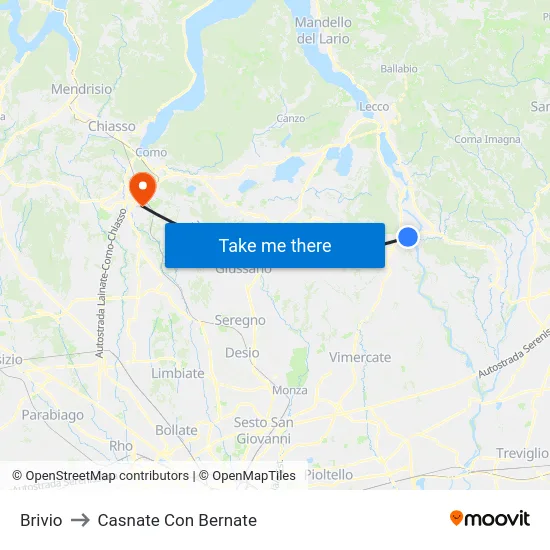 Brivio to Casnate Con Bernate map