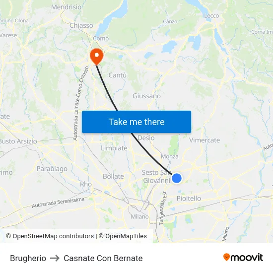 Brugherio to Casnate Con Bernate map