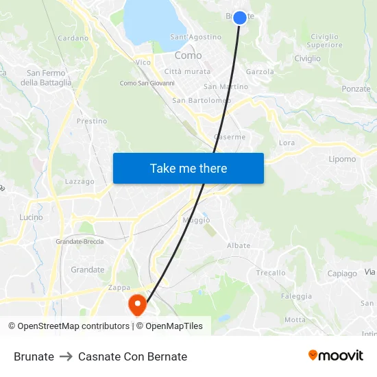Brunate to Casnate Con Bernate map
