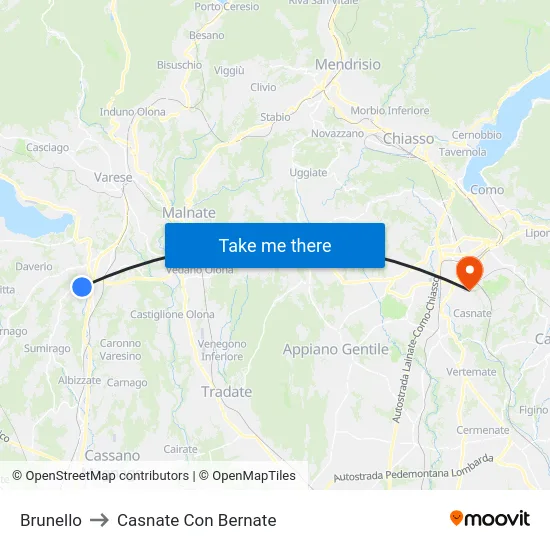 Brunello to Casnate Con Bernate map