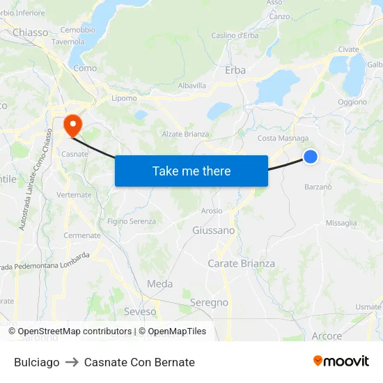 Bulciago to Casnate Con Bernate map