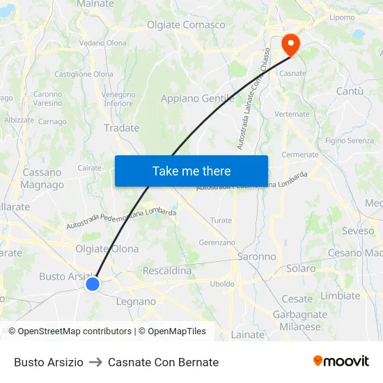 Busto Arsizio to Casnate Con Bernate map