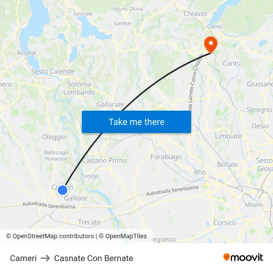 Cameri to Casnate Con Bernate map