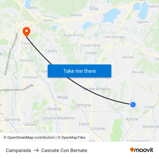 Camparada to Casnate Con Bernate map