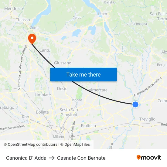 Canonica D' Adda to Casnate Con Bernate map